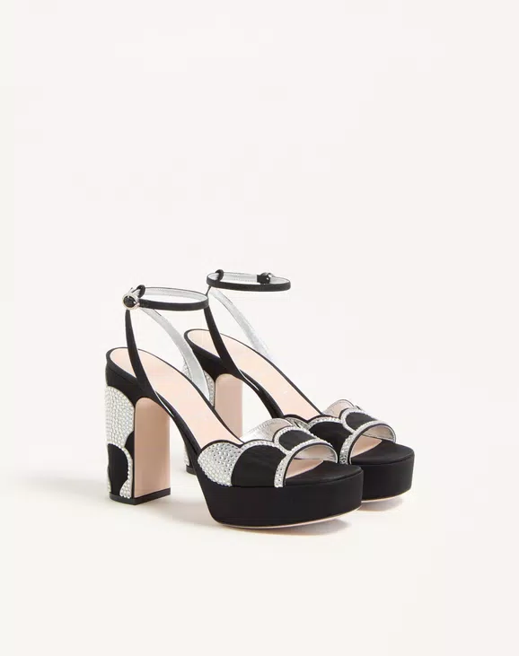 Valentino Bowow Platform Sandal In Moiré Fabric With Crystals 115Mm - Image 6
